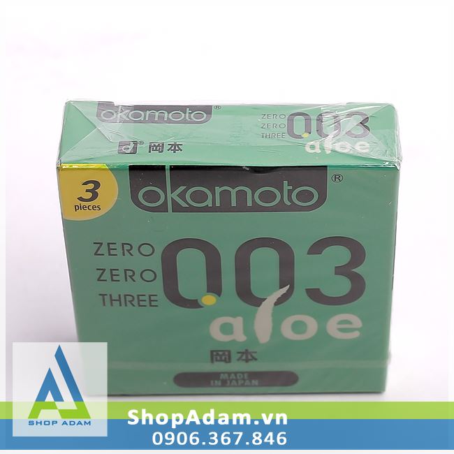 Bao cao su siêu mỏng Okamoto 0.03 Aloe hương nha đam