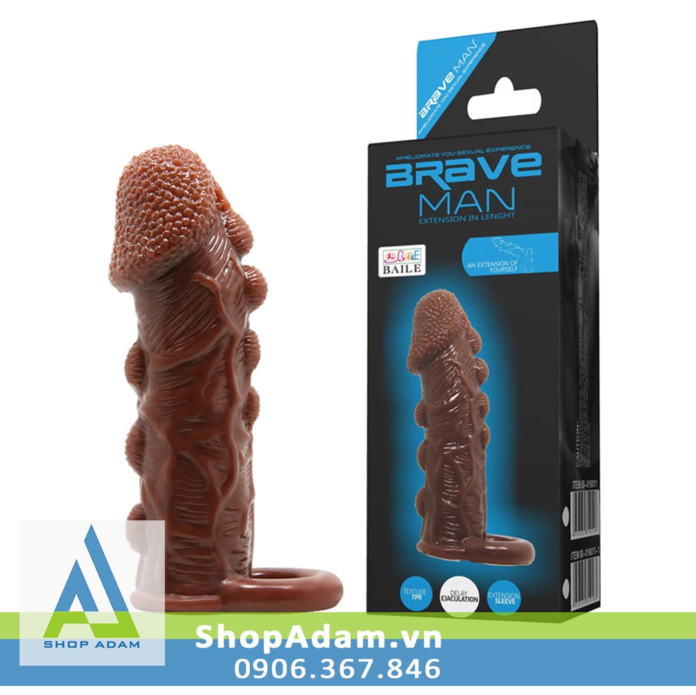 Bao cao su đôn dên có quai đeo tăng 3cm đầu gà Brave Man