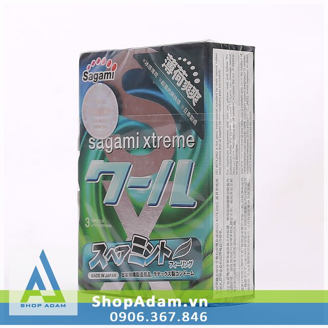 Bao cao su Nhật Bản hương thơm bạc hà SAGAMI Xtreme Spearmint (Hộp 3 chiếc) 