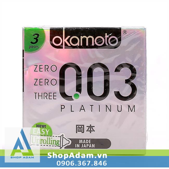 Bao cao su siêu mỏng OKAMOTO 0.03 Platinum (Hộp 3 chiếc) 