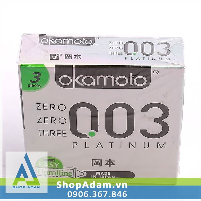 Bao cao su siêu mỏng OKAMOTO 0.03 Platinum (Hộp 3 chiếc)
