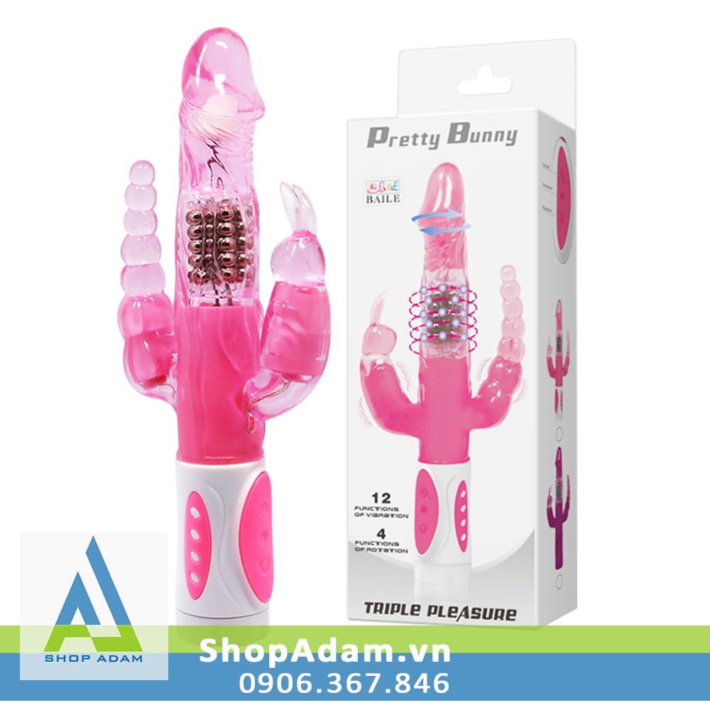 Dương vật giả 3 nhánh rung ngoáy thụt Baile Pretty Bunny