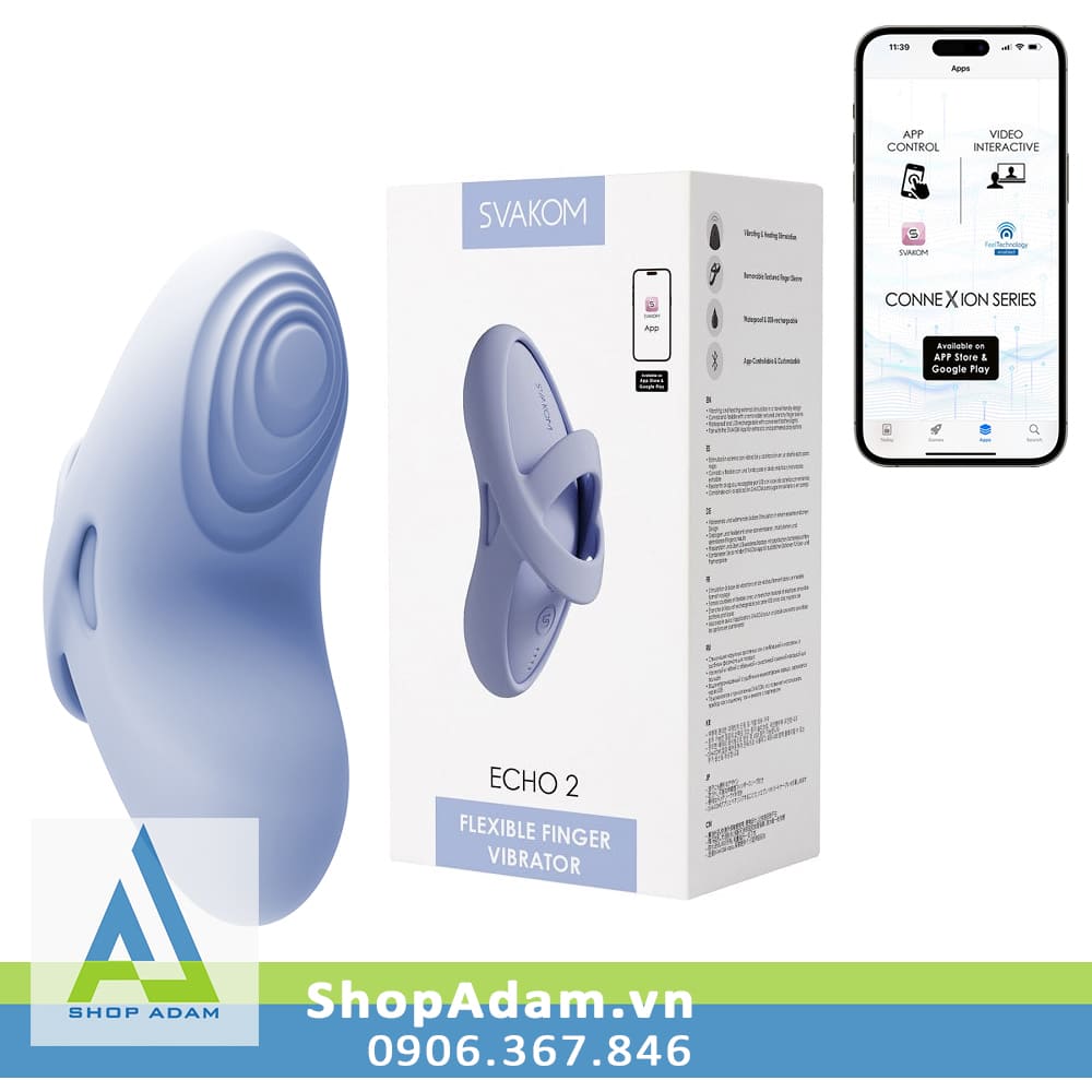 Máy rung âm vật mini đeo ngón tay có sưởi ấm kết nối App Svakom Echo 2 