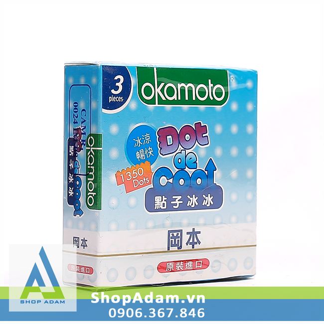 Bao cao su OKAMOTO Dot De Cool có gai hương bạc hà (Hộp 3 chiếc)