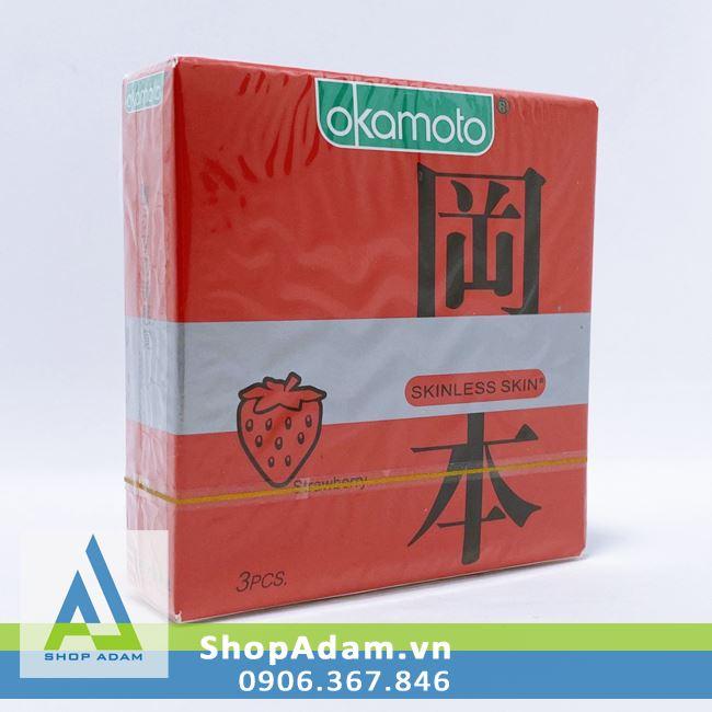 Bao cao su hương dâu Okamoto Strawberry (Hộp 3 chiếc)