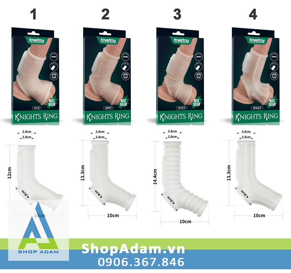 Bao cao su khúc giữa có rung quai đeo Lovetoy Knights Ring Silk