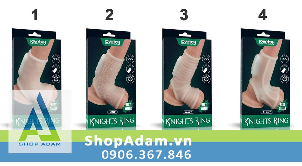 Bao cao su khúc giữa có rung quai đeo Lovetoy Knights Ring Silk