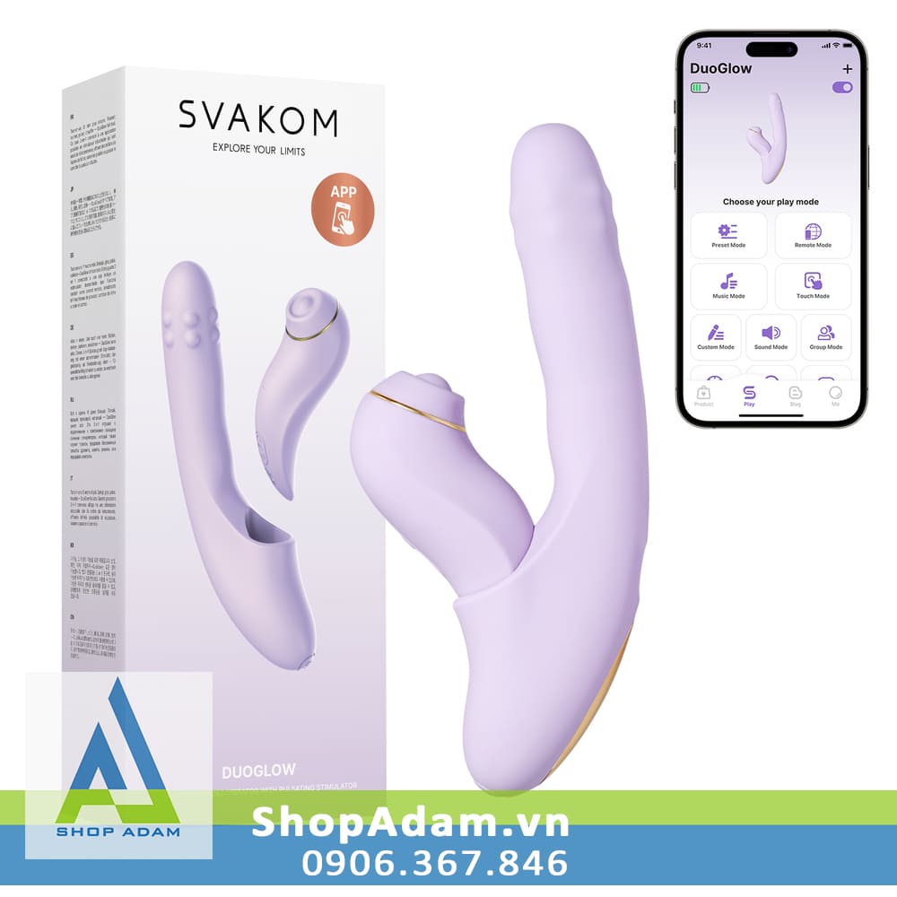 Dương vật giả rung thụt xoay đẩy có sưởi ấm kết nối App Svakom Duoglow