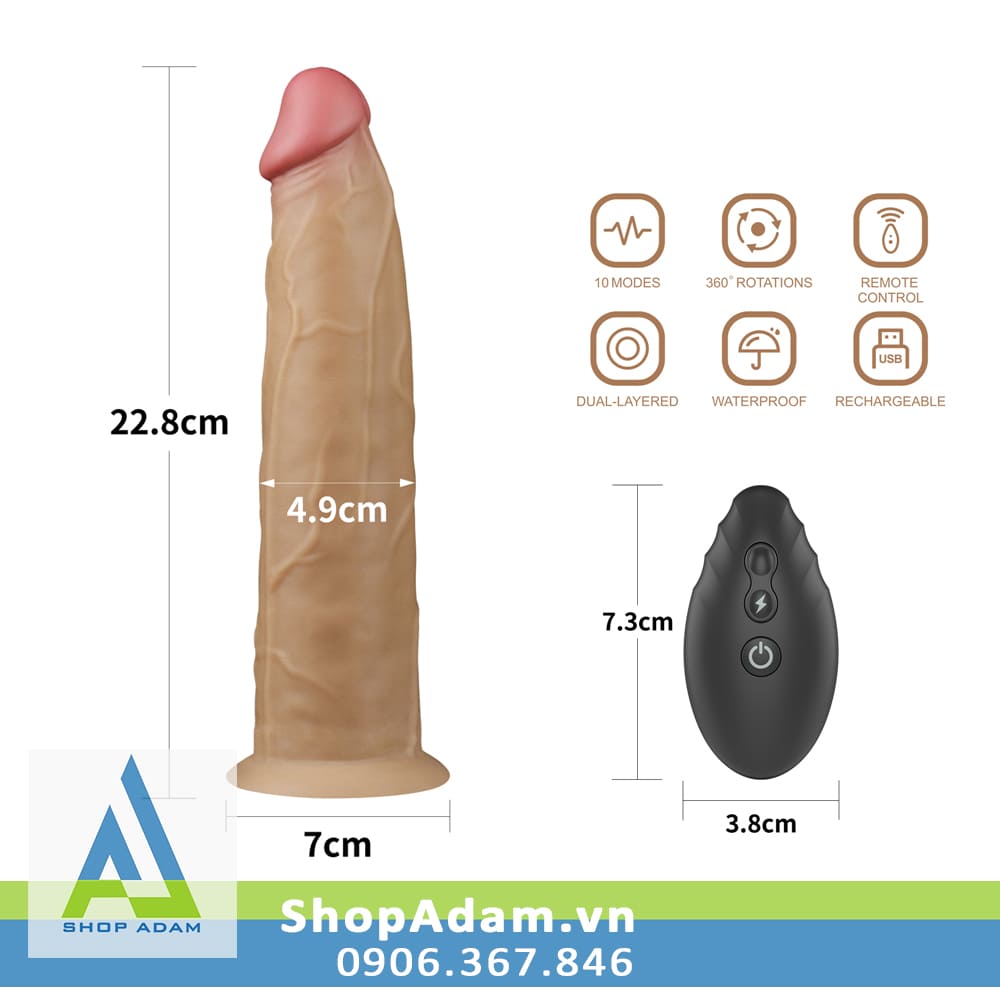 Dương vật giả siêu to rung ngoáy gắn tường Lovetoy Nature Cock 9 inch