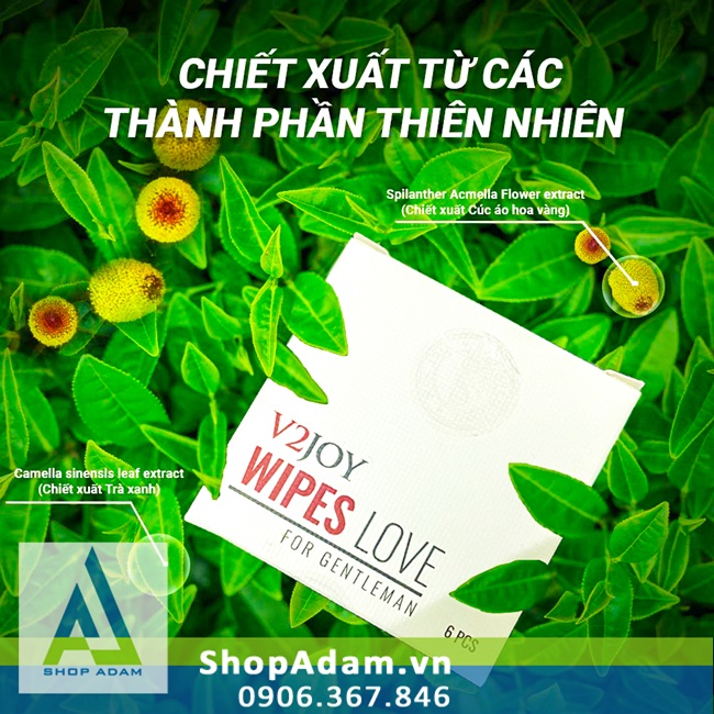 Khăn lau V2Joy Wipes Love chống xuất tinh sớm